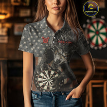 Load image into Gallery viewer, Personalized Vintage American Flag Wolf Darts Shirt For Women, Patriotic Dart Team Jerseys TDM4243