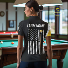 Load image into Gallery viewer, Personalized 9 Ball Skull Billiard Shirt For Women, American Flag Pool Team Jerseys Polo &amp; 1/4 Zip TDM4257