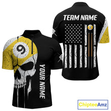 Load image into Gallery viewer, Personalized 9 Ball Skull Billiard Shirt For Men, American Flag Pool Team Jerseys Polo &amp; 1/4 Zip TDM4257