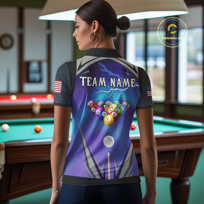 Personalized Blue Purple Galaxy Lightning Billiard Shirt For Women Custom Team League Pool Jersey TDM4261