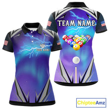 Load image into Gallery viewer, Personalized Blue Purple Galaxy Lightning Billiard Shirt For Women Custom Team League Pool Jersey TDM4261