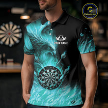 Load image into Gallery viewer, Turquoise Flaming Phoenix Darts Jerseys Custom Darts Shirt For Men, Darts Team Polo &amp; Quarter Zip TDM4662