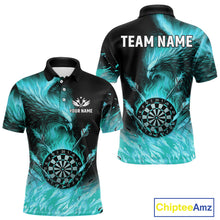 Load image into Gallery viewer, Turquoise Flaming Phoenix Darts Jerseys Custom Darts Shirt For Men, Darts Team Polo &amp; Quarter Zip TDM4662