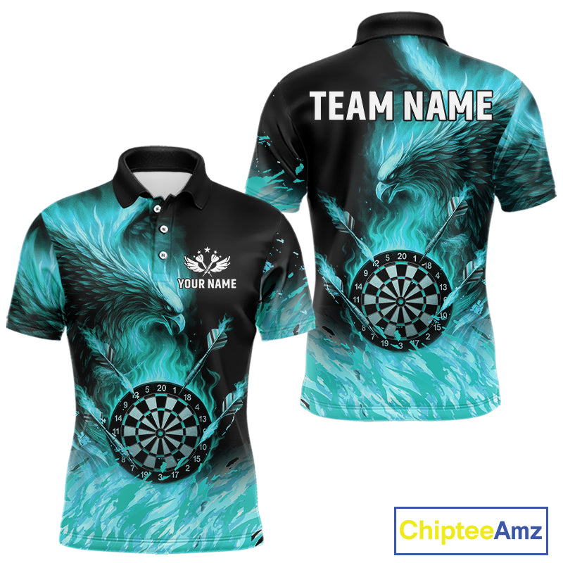 Turquoise Flaming Phoenix Darts Jerseys Custom Darts Shirt For Men, Darts Team Polo & Quarter Zip TDM4662