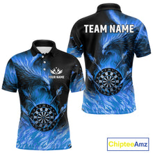 Load image into Gallery viewer, Blue Flaming Phoenix Darts Jerseys Custom Darts Shirt For Men, Darts Team Polo &amp; Quarter Zip TDM4663
