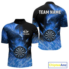 Load image into Gallery viewer, Blue Flaming Phoenix Darts Jerseys Custom Darts Shirt For Men, Darts Team Polo &amp; Quarter Zip TDM4663
