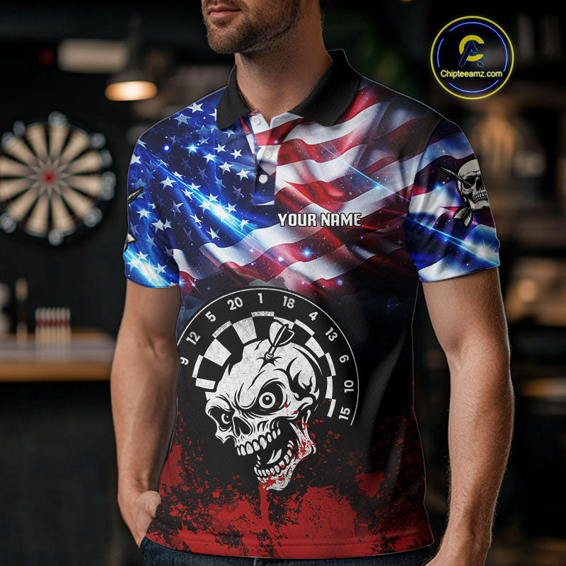 Personalized American Flag Funny Skull Darts Shirt For Men Custom Patriotic Darts Team Jerseys TDM4262