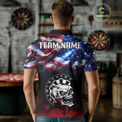 Personalized American Flag Funny Skull Darts Shirt For Men Custom Patriotic Darts Team Jerseys TDM4262