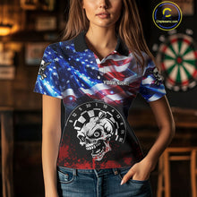Load image into Gallery viewer, Personalized American Flag Funny Skull Darts Shirt For Women Custom Patriotic Darts Team Jerseys TDM4262