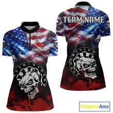 Load image into Gallery viewer, Personalized American Flag Funny Skull Darts Shirt For Women Custom Patriotic Darts Team Jerseys TDM4262