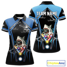 Load image into Gallery viewer, Black Blue Funny Pool And Shark Billiard Shirts For Women Custom 8 Ball Billiard Team Jerseys TDM4081