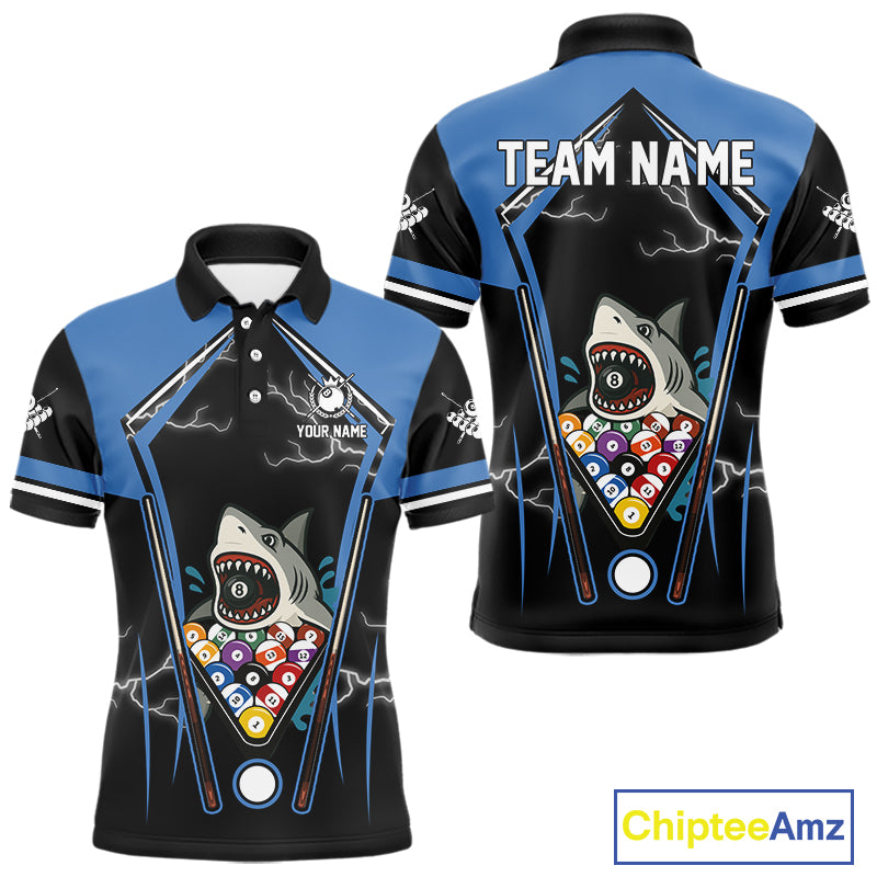 Black Blue Funny Pool And Shark Billiard Shirts For Men Custom 8 Ball Billiard Team Jerseys TDM4081