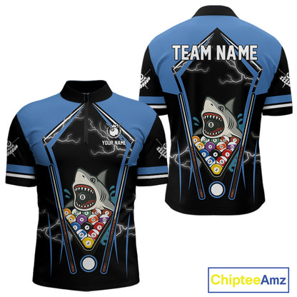 Black Blue Funny Pool And Shark Billiard Shirts For Men Custom 8 Ball Billiard Team Jerseys TDM4081