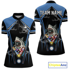 Load image into Gallery viewer, Black Blue Funny Pool And Shark Billiard Shirts For Women Custom 8 Ball Billiard Team Jerseys TDM4081