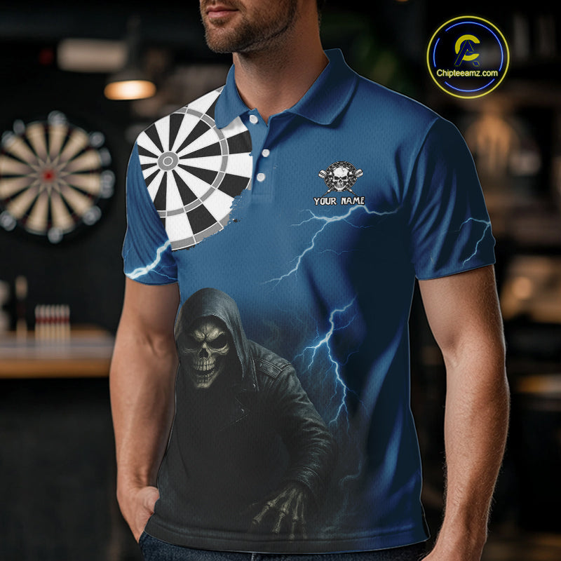 Black And Navy Skeleton Dartboard Darts Shirt For Men - Custom Team & Player Name NYN0351