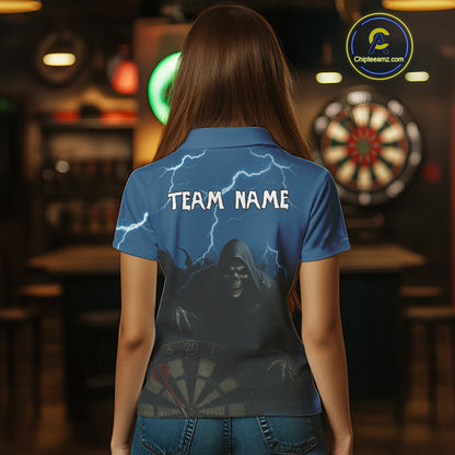 Black And Navy Skeleton Dartboard Darts Shirt For Women - Custom Team & Player Name NYN0351