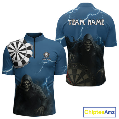 Black And Navy Skeleton Dartboard Darts Shirt For Men - Custom Team & Player Name NYN0351