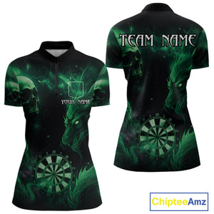 Black Green Custom Dragon Darts Shirt For Women, Darts Jersey Pocket Option TDM4448