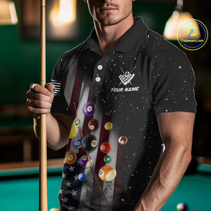 Personalized Patriotic Billiard Jerseys For Men Custom American Flag Grunge Billiard Team Shirt  TDM4454