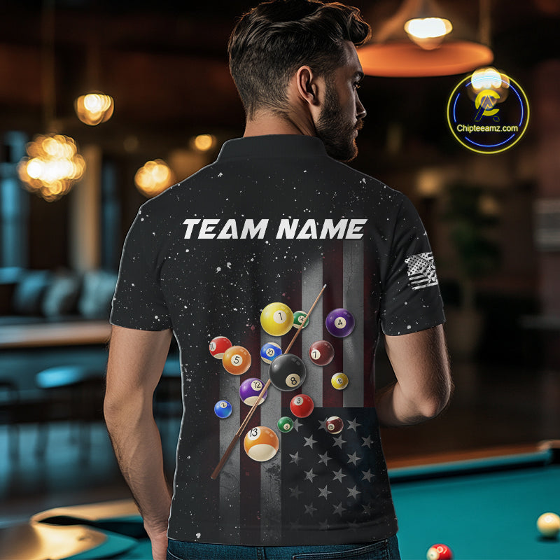 Personalized Patriotic Billiard Jerseys For Men Custom American Flag Grunge Billiard Team Shirt  TDM4454
