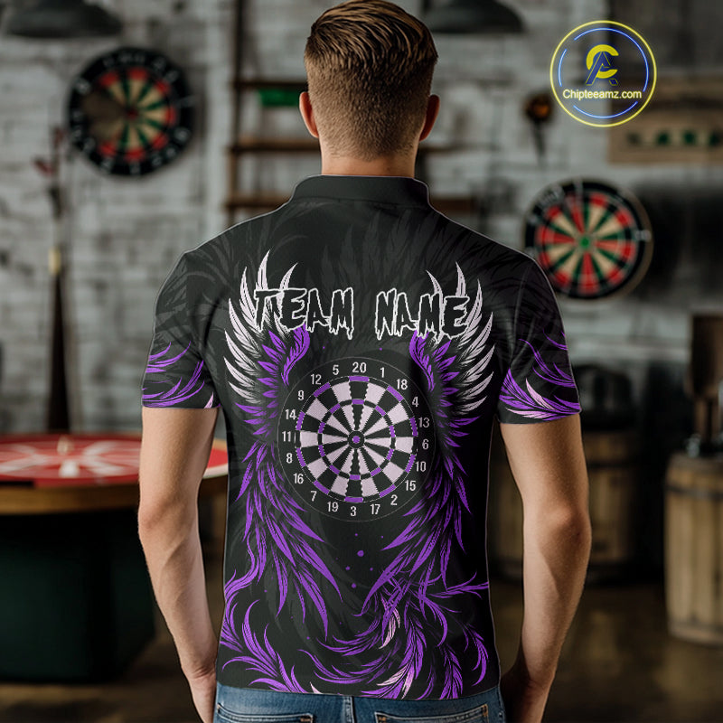 Personalized Phoenix Dartboard Wings Men's Dart Shirts Custom Black And Purple Darts Team Jerseys TDM4272