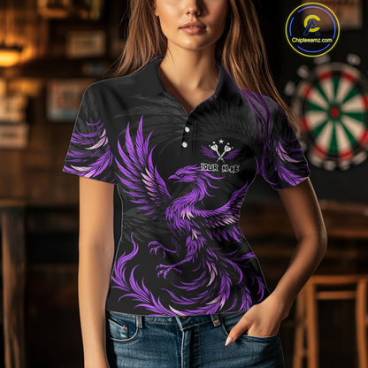 Personalized Phoenix Dartboard Wings Women's Dart Shirts Custom Black And Purple Darts Team Jerseys TDM4272