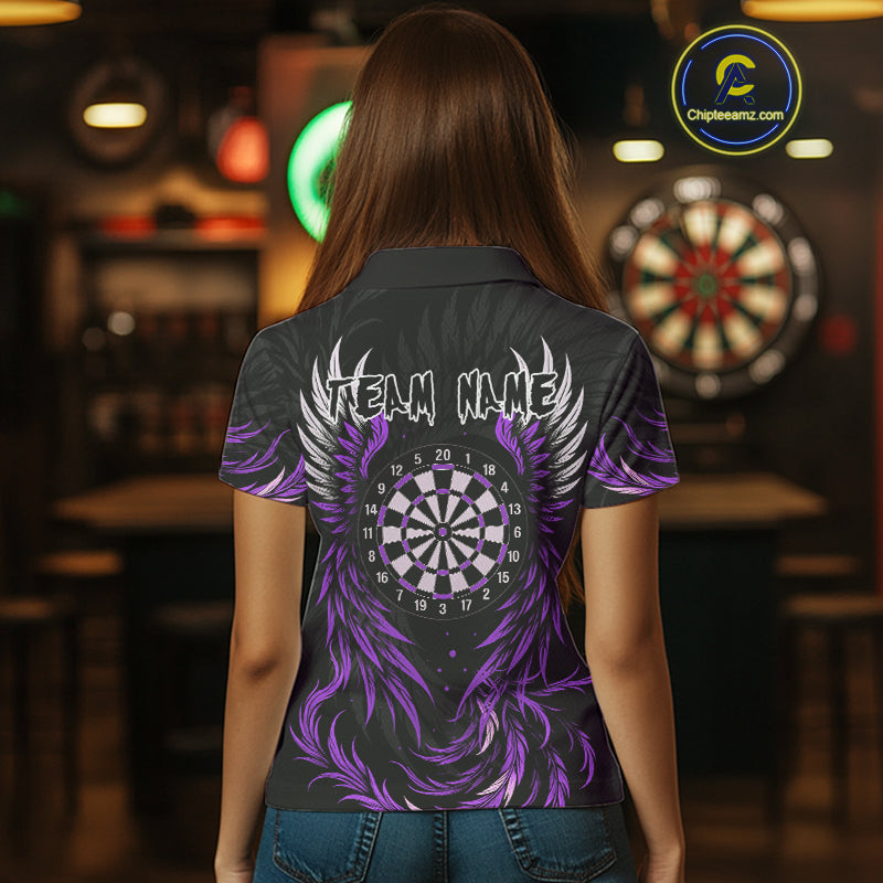 Personalized Phoenix Dartboard Wings Women's Dart Shirts Custom Black And Purple Darts Team Jerseys TDM4272