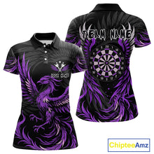 Load image into Gallery viewer, Personalized Phoenix Dartboard Wings Women&#39;s Dart Shirts Custom Black And Purple Darts Team Jerseys TDM4272