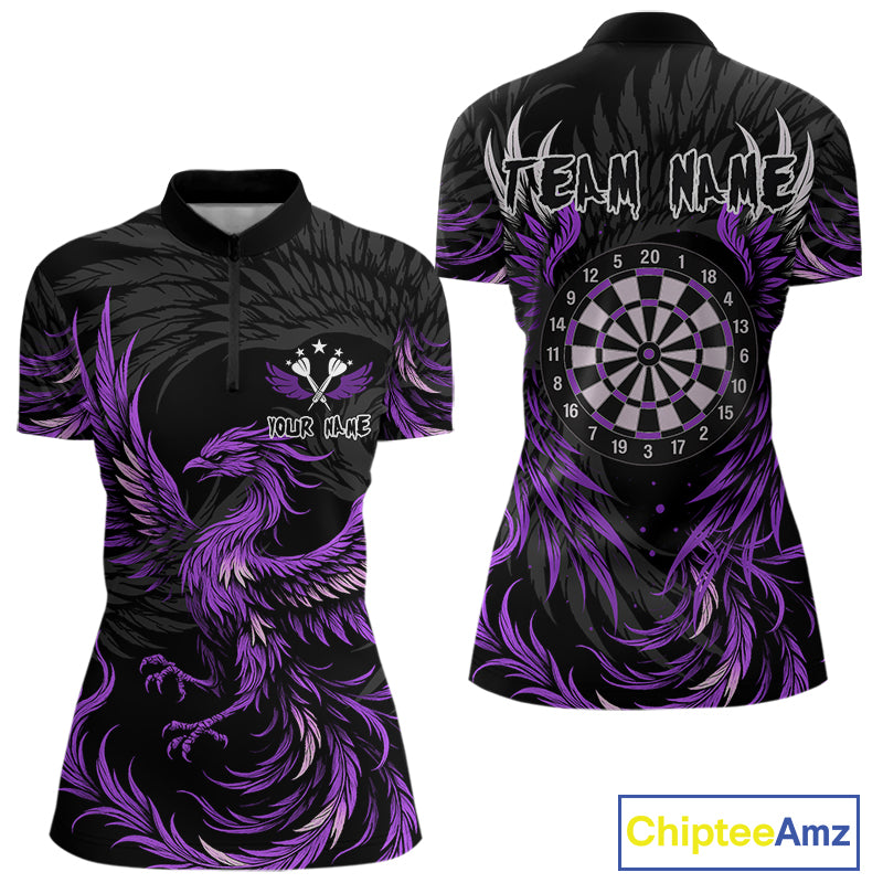 Personalized Phoenix Dartboard Wings Women's Dart Shirts Custom Black And Purple Darts Team Jerseys TDM4272