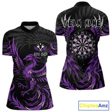 Load image into Gallery viewer, Personalized Phoenix Dartboard Wings Women&#39;s Dart Shirts Custom Black And Purple Darts Team Jerseys TDM4272