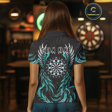 Load image into Gallery viewer, Personalized Phoenix Dartboard Wings Women&#39;s Dart Shirts Custom Black &amp; Turquoise Darts Team Jerseys TDM4273