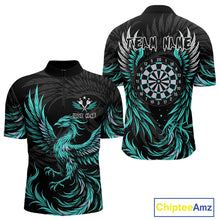 Load image into Gallery viewer, Personalized Phoenix Dartboard Wings Men's Dart Shirts Custom Black &amp; Turquoise Darts Team Jerseys TDM4273