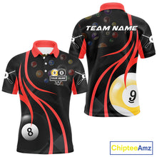 Load image into Gallery viewer, Personalized Billiard 8 Ball &amp; 9 Ball Pool Shirt For Men, Billiard Jersey Team Polo &amp; 1/4 Zip|Red TDM4457
