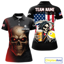 Load image into Gallery viewer, Funny Beer Grim Reaper 9 Ball Pool Billiard Shirt For Women Custom US Flag Billiard Team Jerseys TDM4279