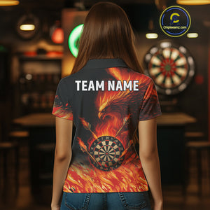 Orange Flaming Phoenix Darts Jerseys Custom Darts Shirt For Women, Darts Team Polo & Quarter Zip TDM4290