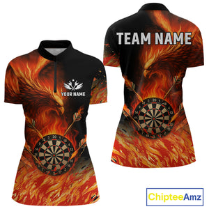 Orange Flaming Phoenix Darts Jerseys Custom Darts Shirt For Women, Darts Team Polo & Quarter Zip TDM4290