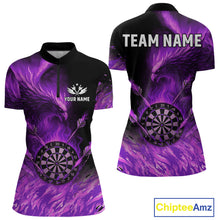 Load image into Gallery viewer, Purple Flaming Phoenix Darts Jerseys Custom Darts Shirt For Women, Darts Team Polo &amp; Quarter Zip TDM4291