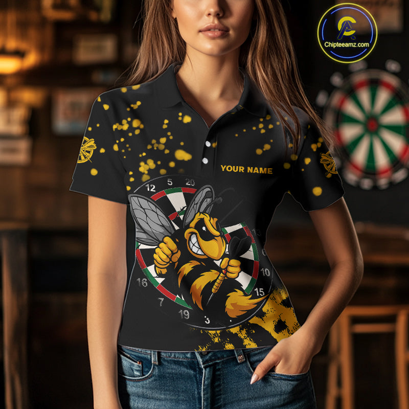Personalized Yellow Black Funny Bee Darts Shirt For Women Custom Darts Jerseys, Best Darts Gifts TDM4294