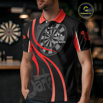Black And Red Darts Jersey For Men Custom Team Polo & Quarter Zip Darts Shirt Uniform TDM4488