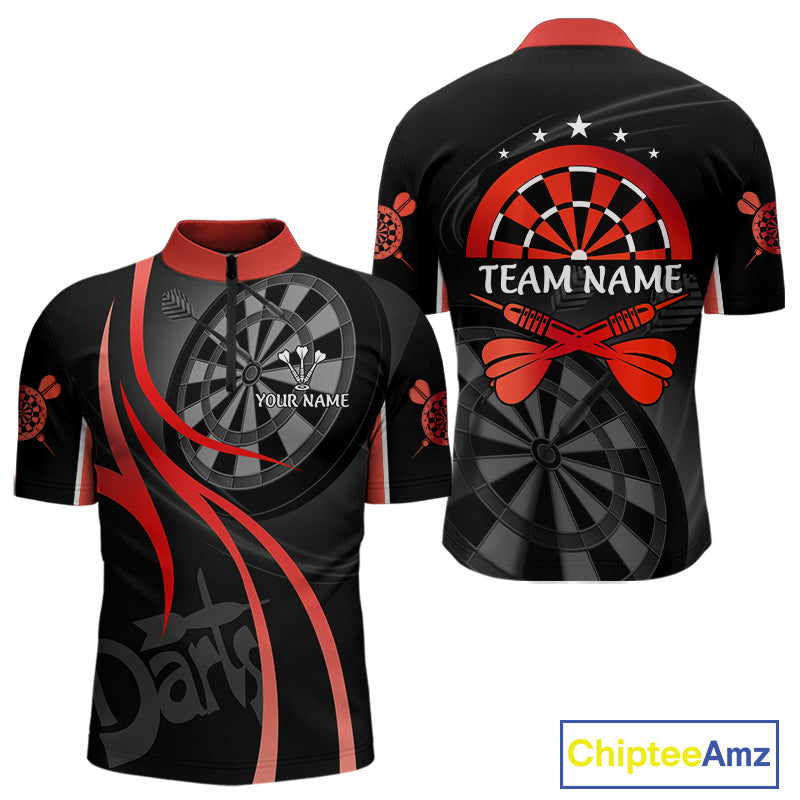 Black And Red Darts Jersey For Men Custom Team Polo & Quarter Zip Darts Shirt Uniform TDM4488