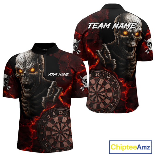 Personalized Skull Darts Polo & Quarter Zip For Men Custom Fire Darts League Team Jersey |Red TDM4718