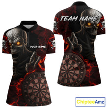 Load image into Gallery viewer, Personalized Skull Darts Polo &amp; Quarter Zip For Women Custom Fire Darts League Team Jersey |Red TDM4718