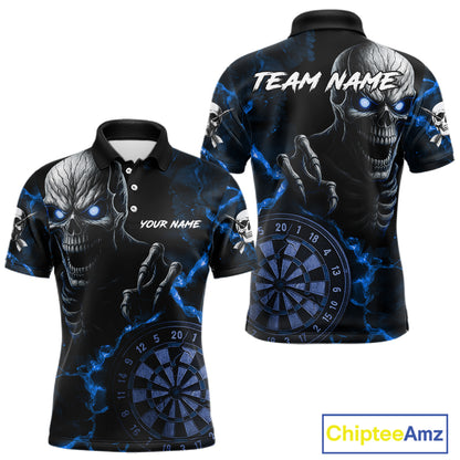 Personalized Skull Darts Polo & Quarter Zip For Men Custom Fire Darts League Team Jersey |Blue TDM4719