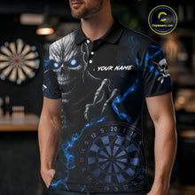 Load image into Gallery viewer, Personalized Skull Darts Polo &amp; Quarter Zip For Men Custom Fire Darts League Team Jersey |Blue TDM4719