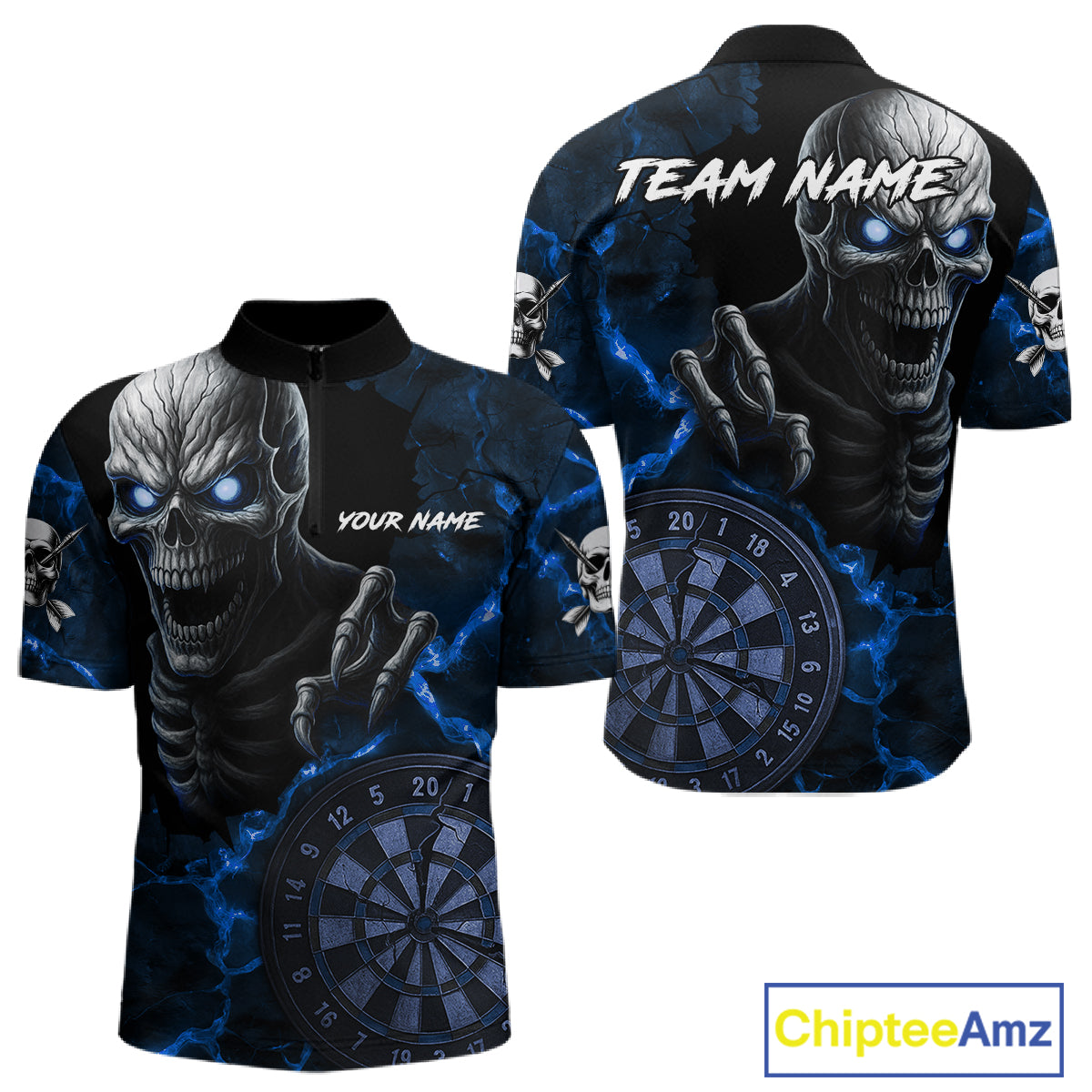 Personalized Skull Darts Polo & Quarter Zip For Men Custom Fire Darts League Team Jersey |Blue TDM4719
