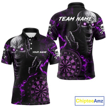 Load image into Gallery viewer, Personalized Skull Darts Polo &amp; Quarter Zip For Men Custom Fire Darts League Team Jersey |Purple TDM4720