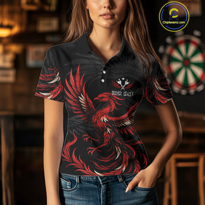 Personalized Phoenix Dartboard Wings Women's Dart Shirts Custom Red And Black Darts Team Jerseys TDM4118