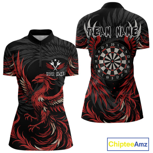 Personalized Phoenix Dartboard Wings Women's Dart Shirts Custom Red And Black Darts Team Jerseys TDM4118