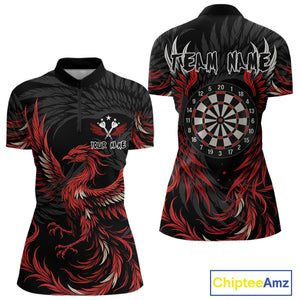Personalized Phoenix Dartboard Wings Women's Dart Shirts Custom Red And Black Darts Team Jerseys TDM4118