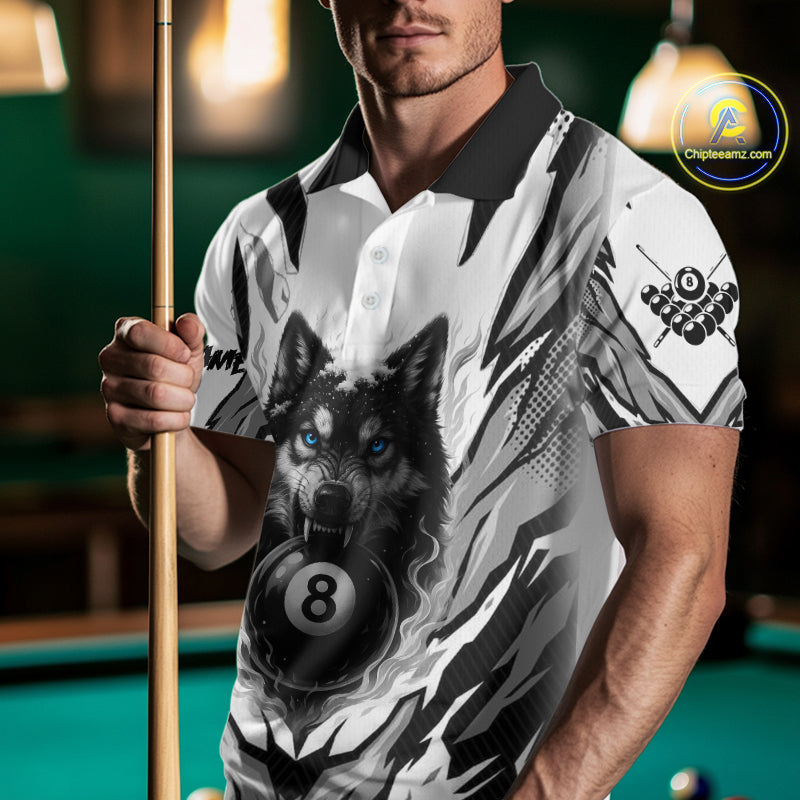 White Black 8 Ball Pool Wolf Billiard Shirts For Men Custom Billiard Jerseys Team Polo & 1/4 Zip TDM4122